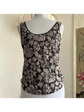 Lucie Ann II Vintage 90s Sheer Floral Overlay Tank Top Black Silver Sparkle S